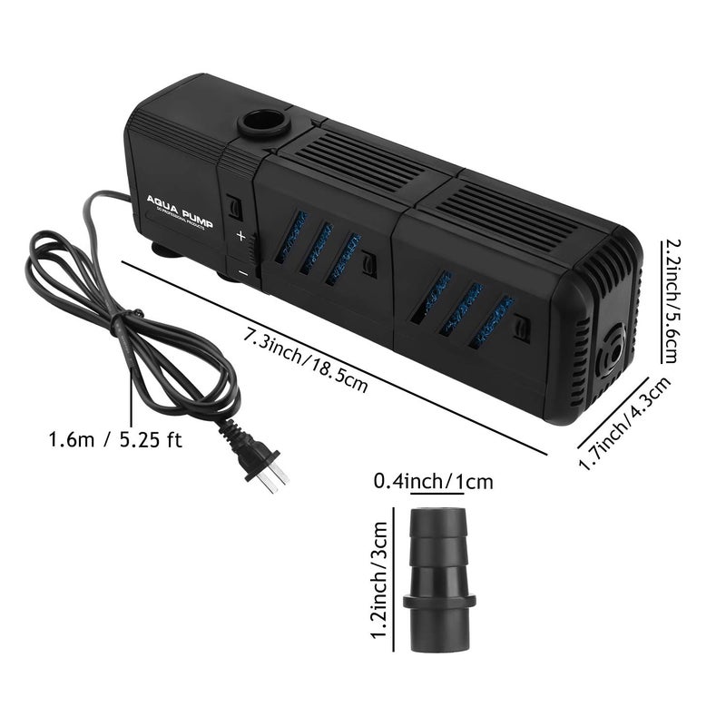 NO.17 Submersible Aquarium Internal Filter 8W, Adjustable Fish Tank Filter with 200 GPH Water Pump for 10-50 Gallon Fish Tank Black - Image 2